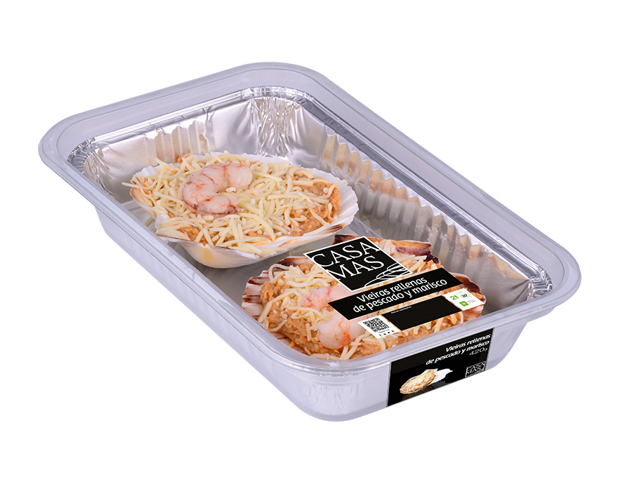 Vieiras rellenas de marisco